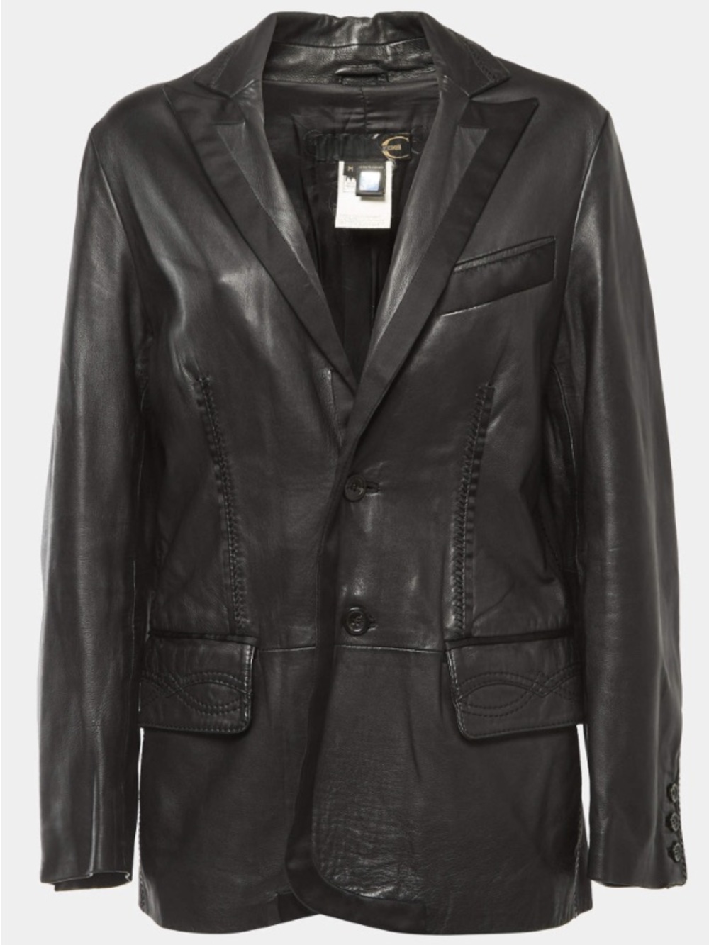 Roberto Cavalli Black Leather Single-Breasted Blazer